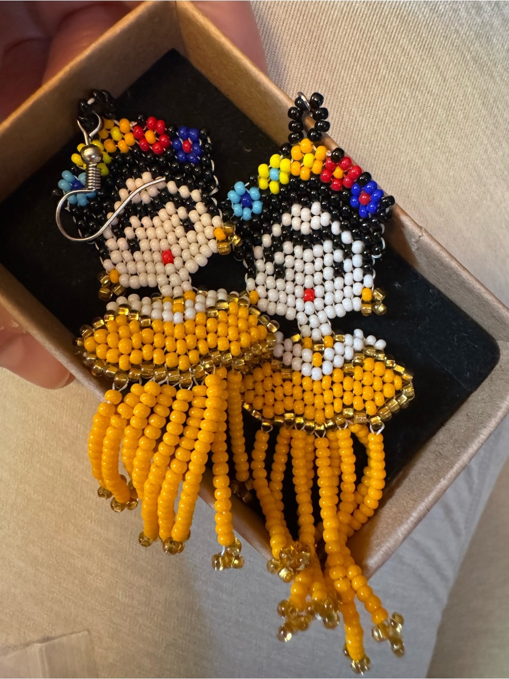 Yellow Beaded Frida-Inspired Drop Earrings